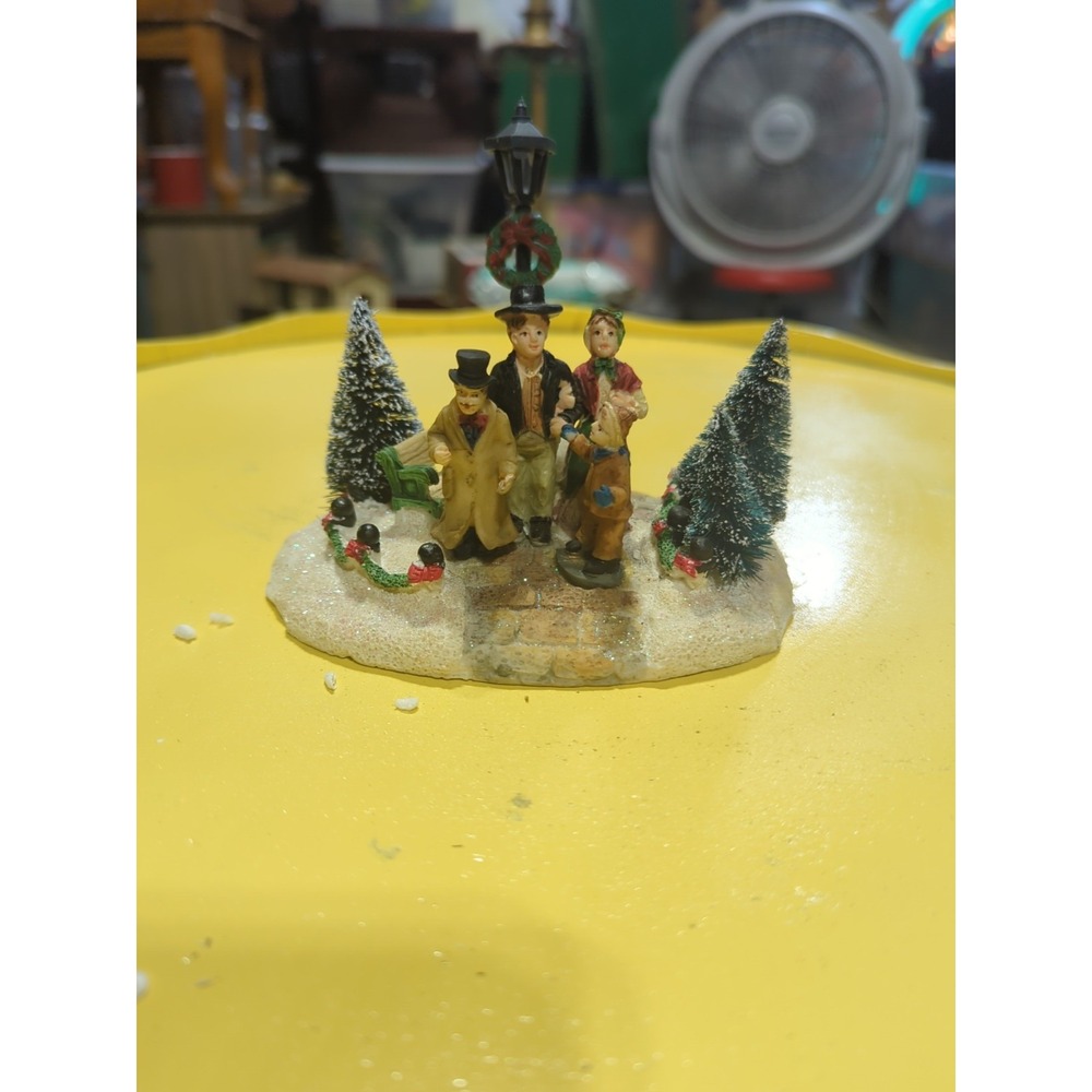 Vintage Christmas Village People Street Lamp Christmas Trees Park Bench